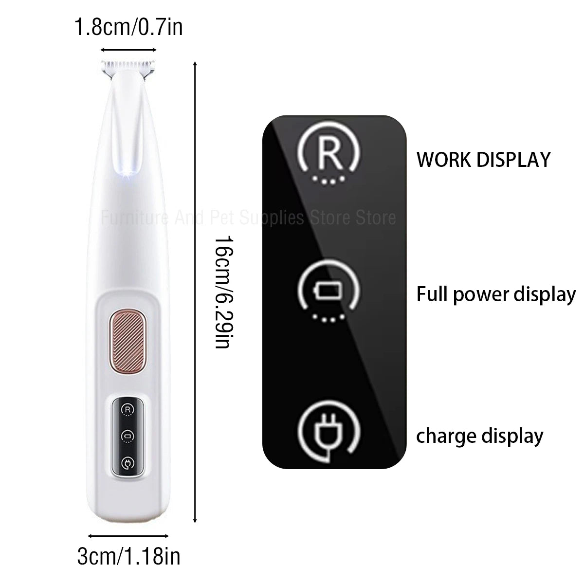 Professional Dog Paw Trimmer with LED Light - Fully Waterproof Pet Hair Clippers with LED Display and 18mm Wide Blade for Grooming