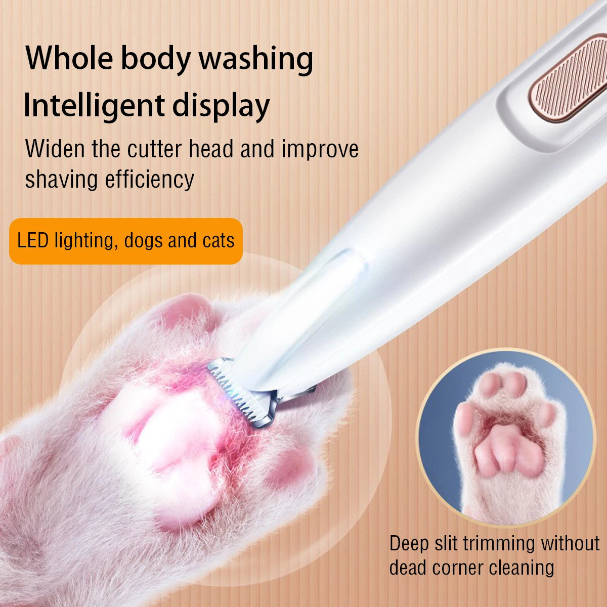 Professional Dog Paw Trimmer with LED Light - Fully Waterproof Pet Hair Clippers with LED Display and 18mm Wide Blade for Grooming